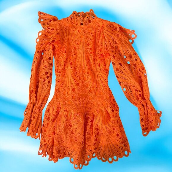 THE SANG Orange Ruffle Long Sleeve Mini Dress Size Medium NEW NWOT - Picture 8 of 14